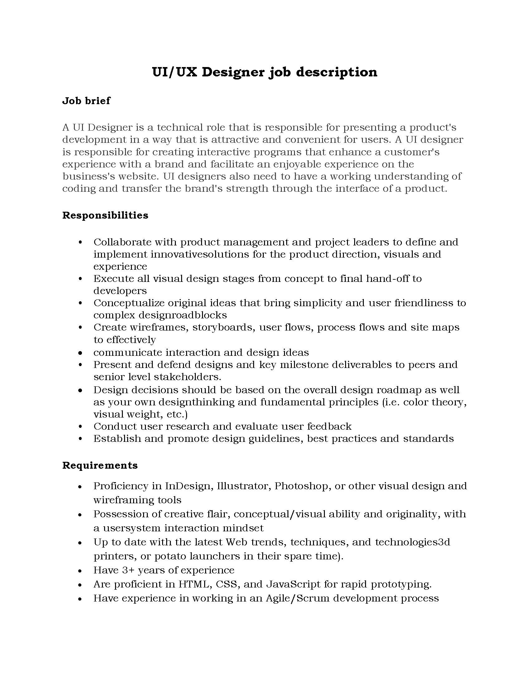 138-UI UX Designer job description